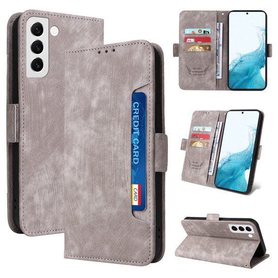 Allytech for Samsung Galaxy S22 5G Phone Case, Premium PU Leather Card Holder RFID Blocking Shockproof Kickstand Flip Magnetic Closure Slim Wallet Protective Case Cover for Samsung S22 Phone, Gray
