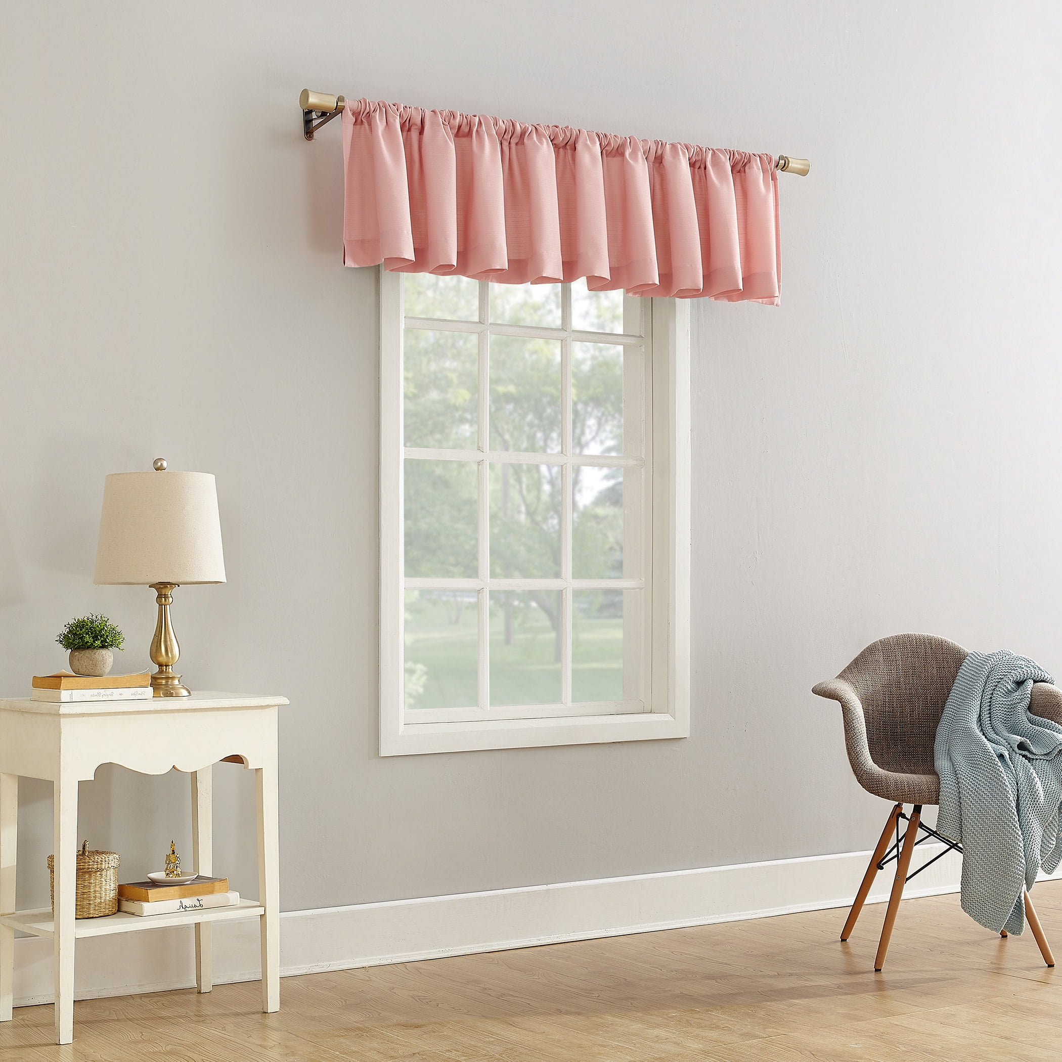 Mainstays Lauren Semi-Sheer Textured Solid Rod Pocket Curtain Valance, Blush, 56 in W x 17 in L