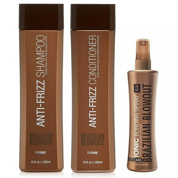 Brazilian Blowout Acai Anti Frizz Shampoo and Conditioner 12 oz with Ionic Bonding Hair Spray Step 3, 3.4 oz