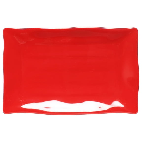 Excellante 13 1/2" X 9 1/8" Wave Rectangular Plate, Pure Red Extra Heavy Weight Melamine Dinnerware Collection, Comes in Dozen