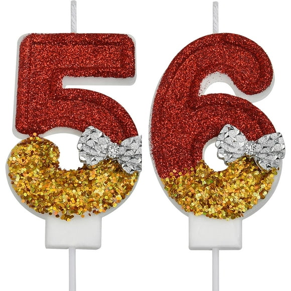 VSHILI 56th 65th Birthday Candles, Red 65 56 Year Old Number Birthday Candles, Happy Birthday Party Cake Topper Decoration Gifts for Women Men