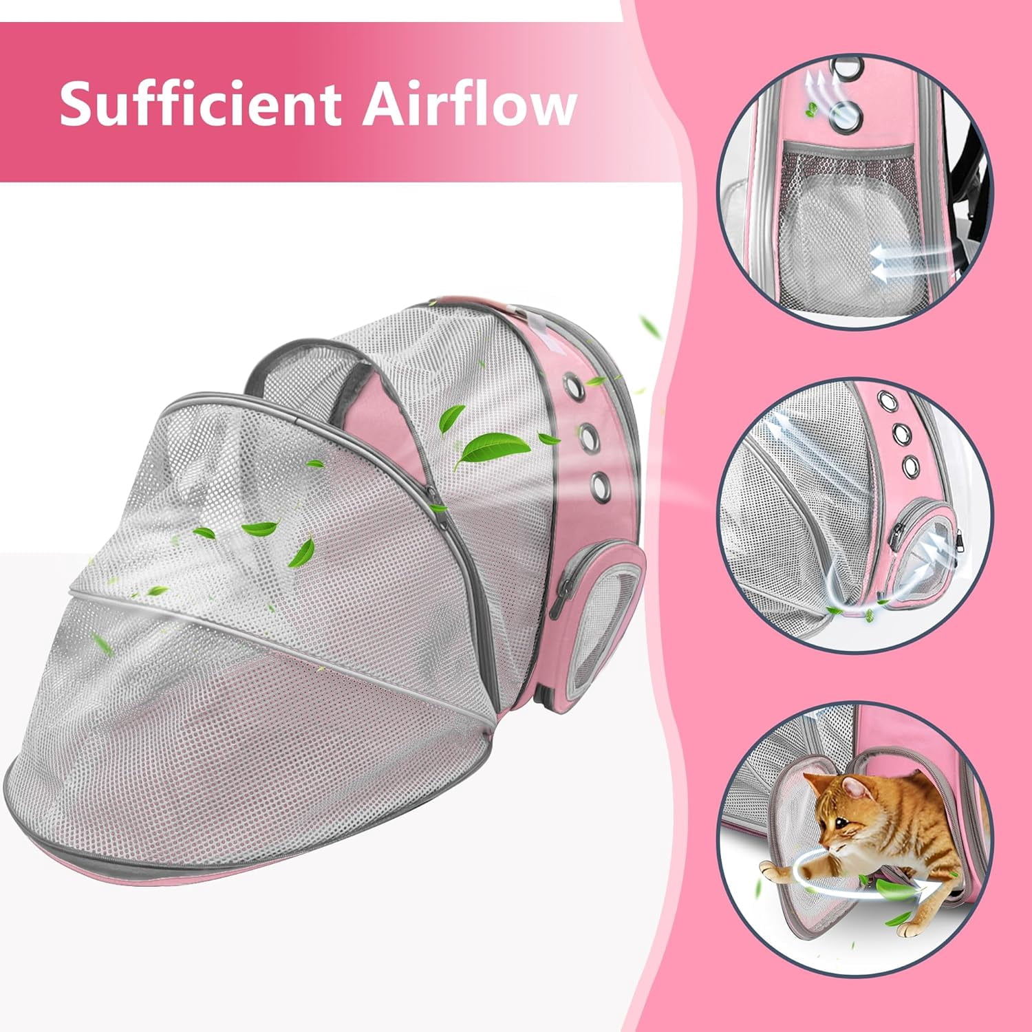 DENZUS Bubble Expandable & Foldable Cat Backpack Carrier, Breathable Pet Backpack for Large Cats, Designed for Hiking, Travelling, Camping