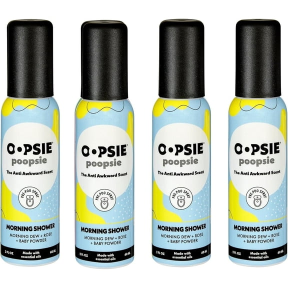 OOPSIE POOPSIE Morning Shower Before & After You Go Toilet Spray 2oz - Portable Odor Eliminator - 4 Pack