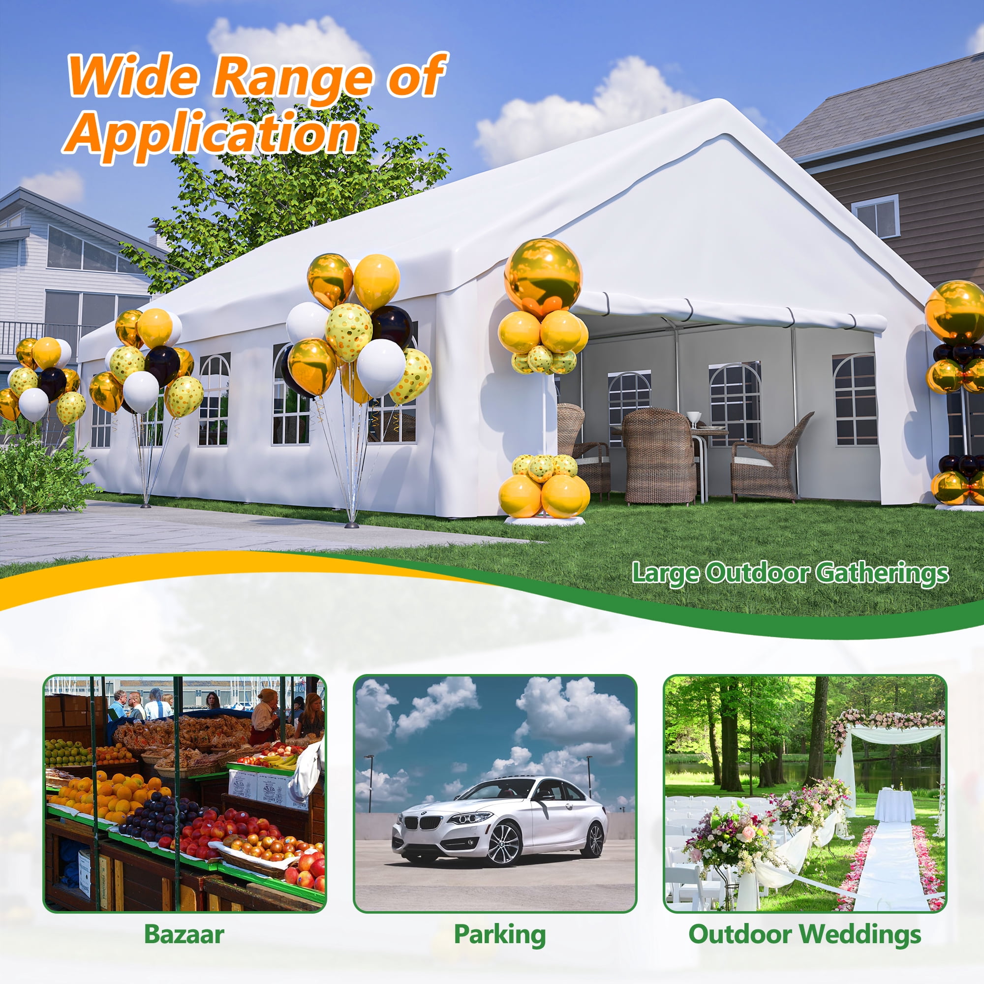MAYEERTY 20x32FT Party Tent, 3 Storage Bags Removable Sidewalls for Wedding BBQ Camping Carport