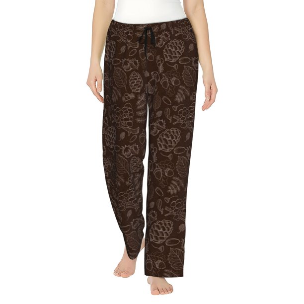 Balery Autumn Brown Plants Pantalones de pijama para mujer, pijamas ultraligeros, pantalones de estar por casa-X-Large