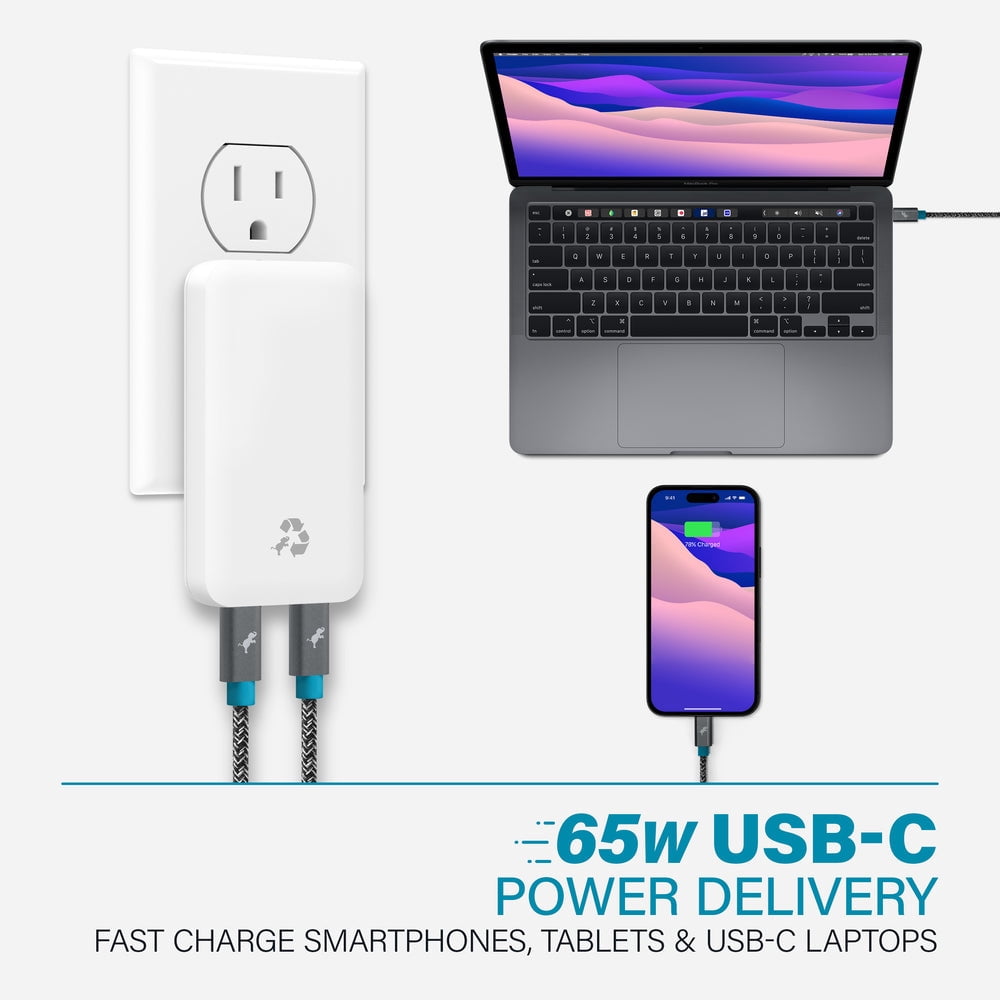 Nimble Wally Ultra Flat Wall Charger, 65W Slim Fast Wall Charger with Dual USB-C, Travel Power Adapter for iPhone 16/15/14/13/12 Pro Max, MacBook Samsung Google Laptops Android Kindle Airpod Tablets