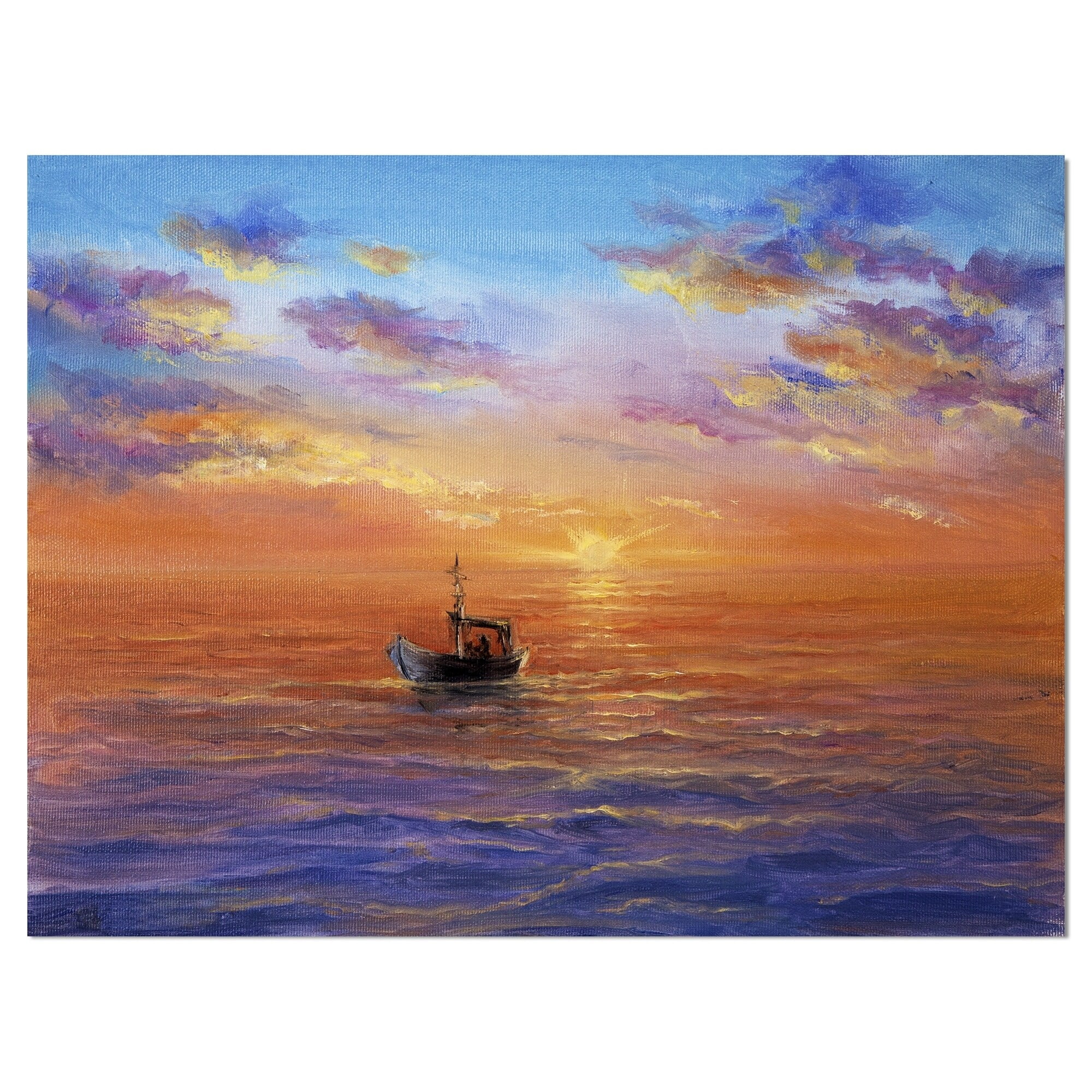 DESIGN ART Designart 'Fishing Boat in Golden Sunset' Sea & Shore