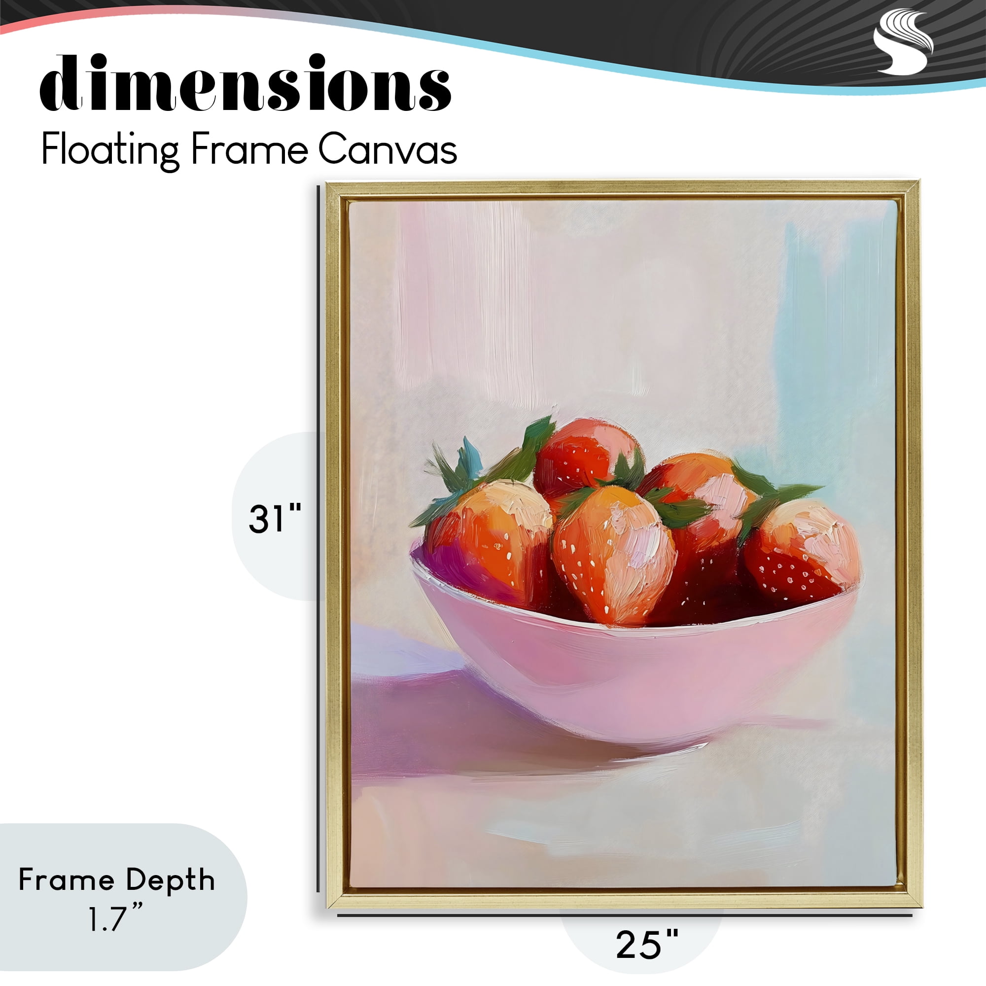 Stupell Industries Pastel Bowl of Strawberries Gold Framed Floater Canvas Wall Art, design by The Prints Vibe