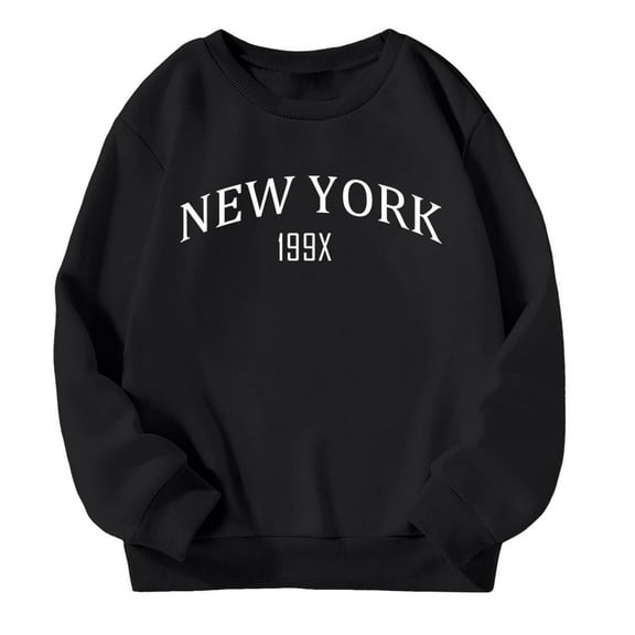 FAOWME Girls Casual Crewneck Sweatshirts Long Sleeve Cute Pullover Oversized Lightweight Tops Black 8-9 Years