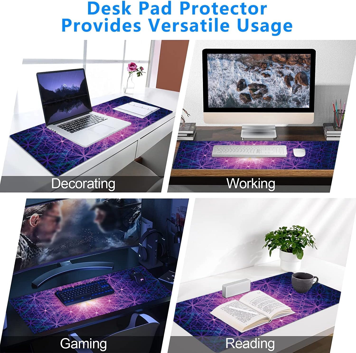 Large Mouse Pad,Sacred Geometry,Flower of Life Symbol Large XL Desk Mat Extended Waterproof Mouse Mat with Stitched Edges and Non-Slip Base for Office Gaming Home 31.5 X 11.8 Inch