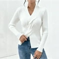 thumbnail image 4 of Women's Criss Cross Front Sweater Wrap V-Neck Ribbed Knit Pullover (White, L), 4 of 5