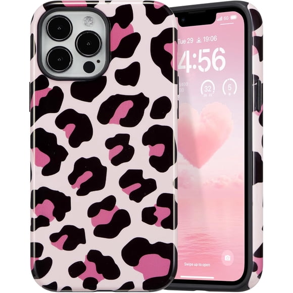 TEMOGU-Case for iPhone 13 Pro, Cute Pink Leopard Print Aesthetic Trendy Pattern for Women Girls Slim Durable Bumper Shockproof for iPhone 13 Pro Case, Cheetah/Glossy