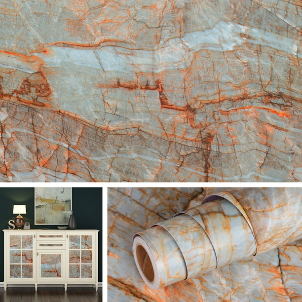 Livelynine 16"x394" Blue and Gold Marble Contact Paper Peel and Stick