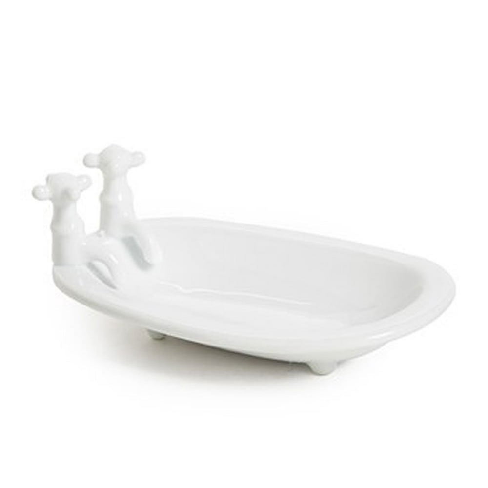 White Stoneware Bath Tub Shaped Soap Dish