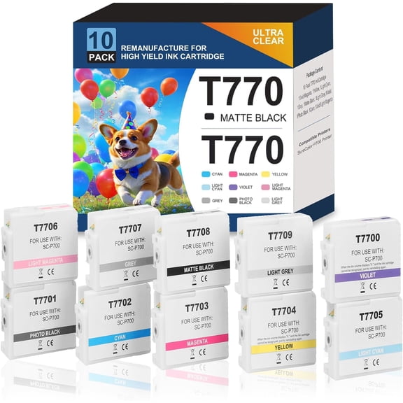 High Yield 770 P700 T770 Ink Cartridges Set for T770020 T770120 T770220 T770320 T770420 T770520 T770620 T770720 T770820 T770920 Ink Compatible for Epson SureColor P700 SC-P700 Printer