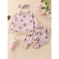 thumbnail image 2 of Suealasg Toddler Baby Girl 3PCS Clothes Long Sleeve Floral Heart Print Sweatshirt Shirt Top + Elastic Band Pants Headband Sets 3M 6M 9M 12M 18M 24M 2T 3T Infant Girls Fall Winter Outfits Set, 2 of 9