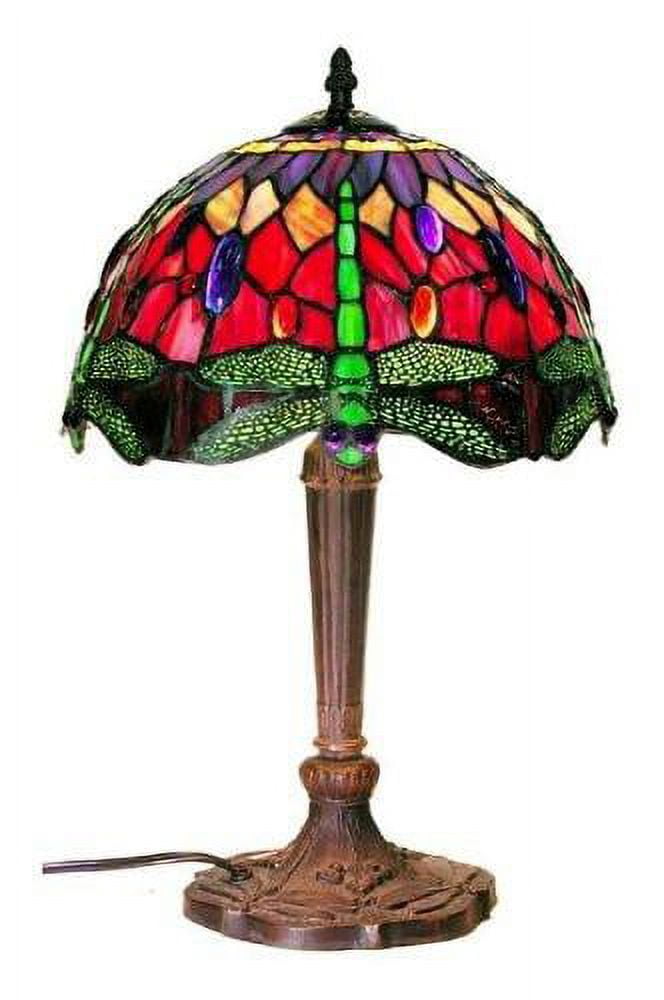 Warehouse of Tiffany Purple and Red Dragonfly Tiffany Glass Table Lamp