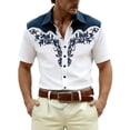 thumbnail image 2 of HOWPAY Westren Cowboy Shirts for Men Short Sleeve Button down Shirt Embroidered Print Vintage Top Work Party Wedding Summer Clothes Navy L, 2 of 4