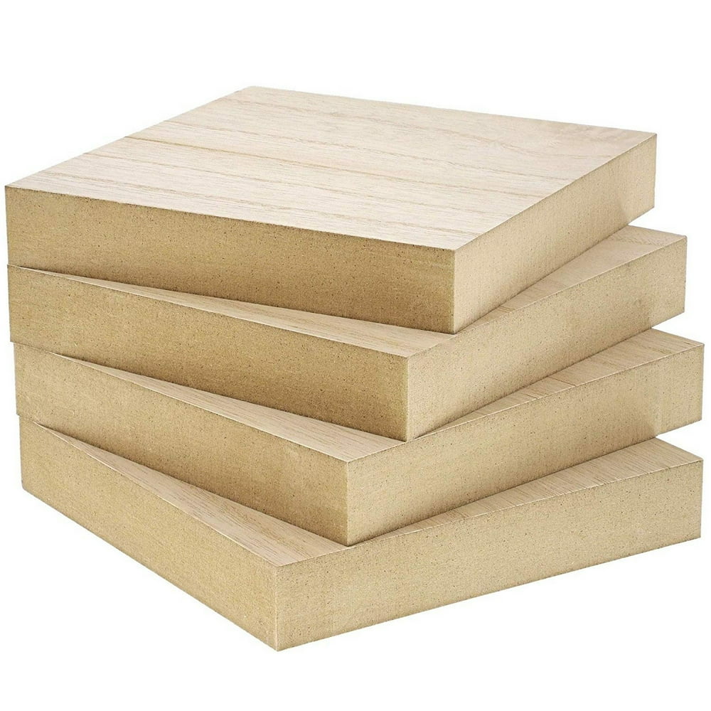4 Pack Unfinished MDF Wood Square Blocks Wooden Cutouts Pieces for DIY