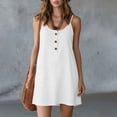 thumbnail image 4 of Women's Cotton Linen Solid Color Adjustable Strap V Neck Mini Dress Button Front Casual Sleeveless Summer Dress White XL(XL), 4 of 8