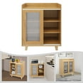 thumbnail image 6 of 3-Tier Wood Grain Storage Cabinet - 27.6" Modern Kitchen Organizer with Acrylic Sliding Doors, Log Color, 6 of 14