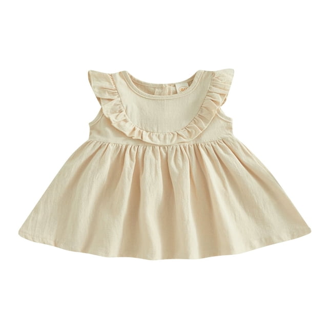 MesaSe Bébé Fille Robe Coton Lin Volant Sans Manches Casual Party Princesse Robes Été Robe de Soleil Enfant en Bas Âge
