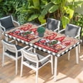 thumbnail image 2 of Christmas Table Cloths for 5 Foot Rectangle Tables, Gnomes Poinsettia Wooden Grain Black Check Patio Waterproof Elastic Fitted Tablecloths, Washable Rectangular Table Cover for Camping, 2 of 8