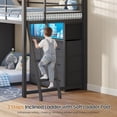 thumbnail image 6 of Aunfebrco Twin Over Twin Low Bunk Bed with 9 Storage Drawers and 1-tier Open Shelf,L-Shaped Bunk Bed with LED Light,Metal Twin Floor Bunk with 13.4''H Safety Guardrail and Inclined Ladder,Black, 6 of 9