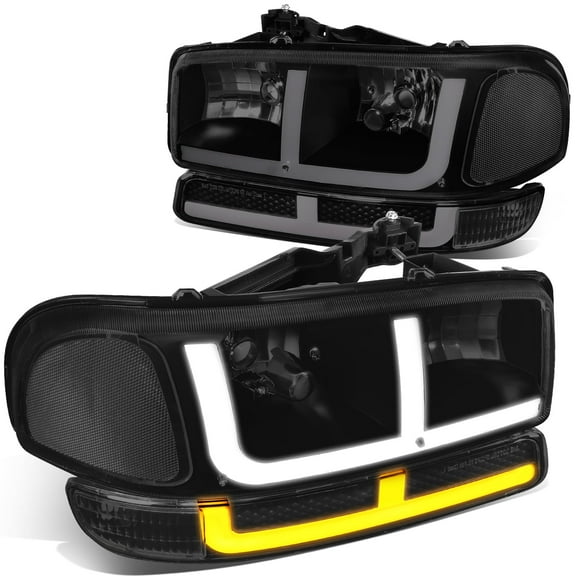 DNA Motoring For 99-07 GMC Sierra Yukon LED DRL Turn Signal Headlight Bumper Parking Lamps Smoked Black