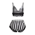 thumbnail image 3 of Levmjia Women Lace Striped Lingerie Two Piece Set Spaghetti Strap V Neck Bra Ruffle Shorts Outfit Multi Color Options Soft Breathable Sleepwear Spring Summer Bedroom Pajama Suit, 3 of 3
