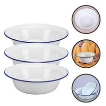 ELAYARD 3Pcs Vintage White Enamel Bowl Set Multi Function Kitchen Storage Salad Soup Basin