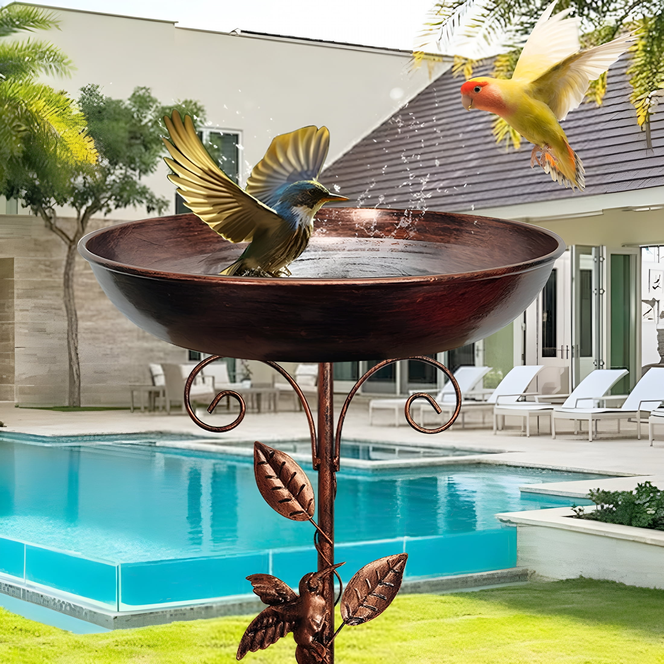 ACDANC Metal Bird Bath for Outdoors Garden Birdbath Bowl, 40In Metal Bird Bath for Outside with 5 Prongs Base Stake, Vintage Freestanding Bird Bath for Patio Yard Lawn Decor, Sturdy Bird Bath