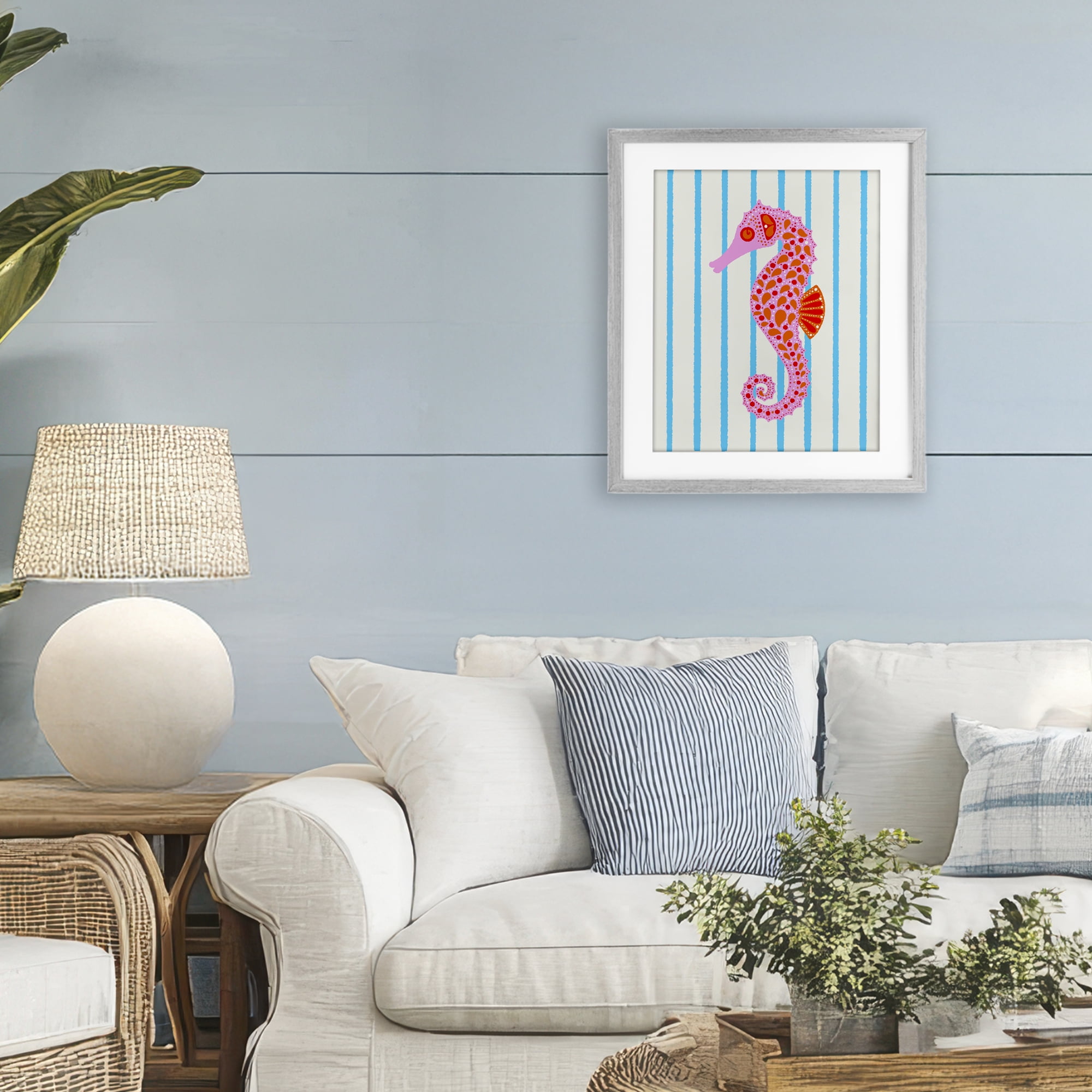 Stupell Industries Boho Seahorse on Stripes Gray Framed Print Under Glass, design by Indira Prieto | IndySign