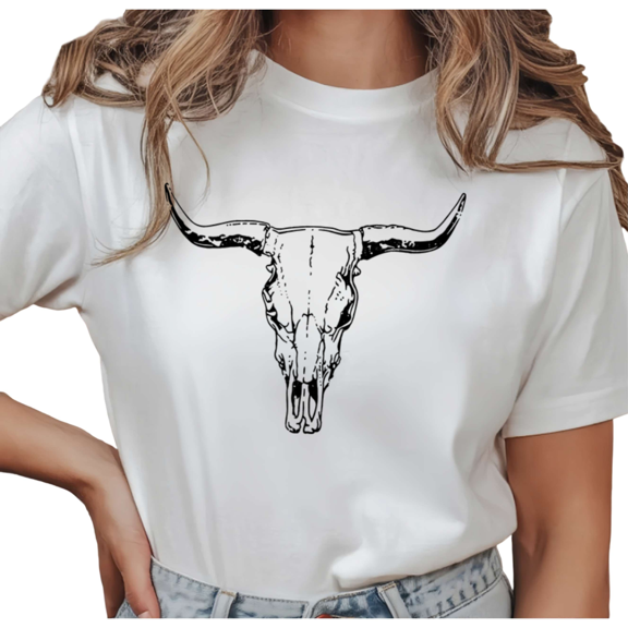UNISHE Women's Western Cow Skull Line Art Graphic Short Sleeve T-Shirt Casual Breathable Crewneck Top