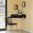 thumbnail image 3 of Brown Corner Desk Heart Shaped Wall Mounted Office Table with Drawer and Two Shelves Computer Writing Desk, 3 of 6