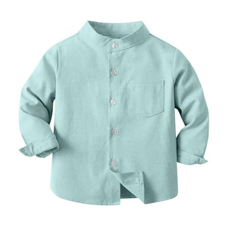 

Boys Long Sleeve Stand Collar Shirt Toddler Kid Casual Dress Shirts Baby Vintage Button Down Shirts Solid Color Oxford Textile Long Sleeve Tops with Pockets 0-8 Years