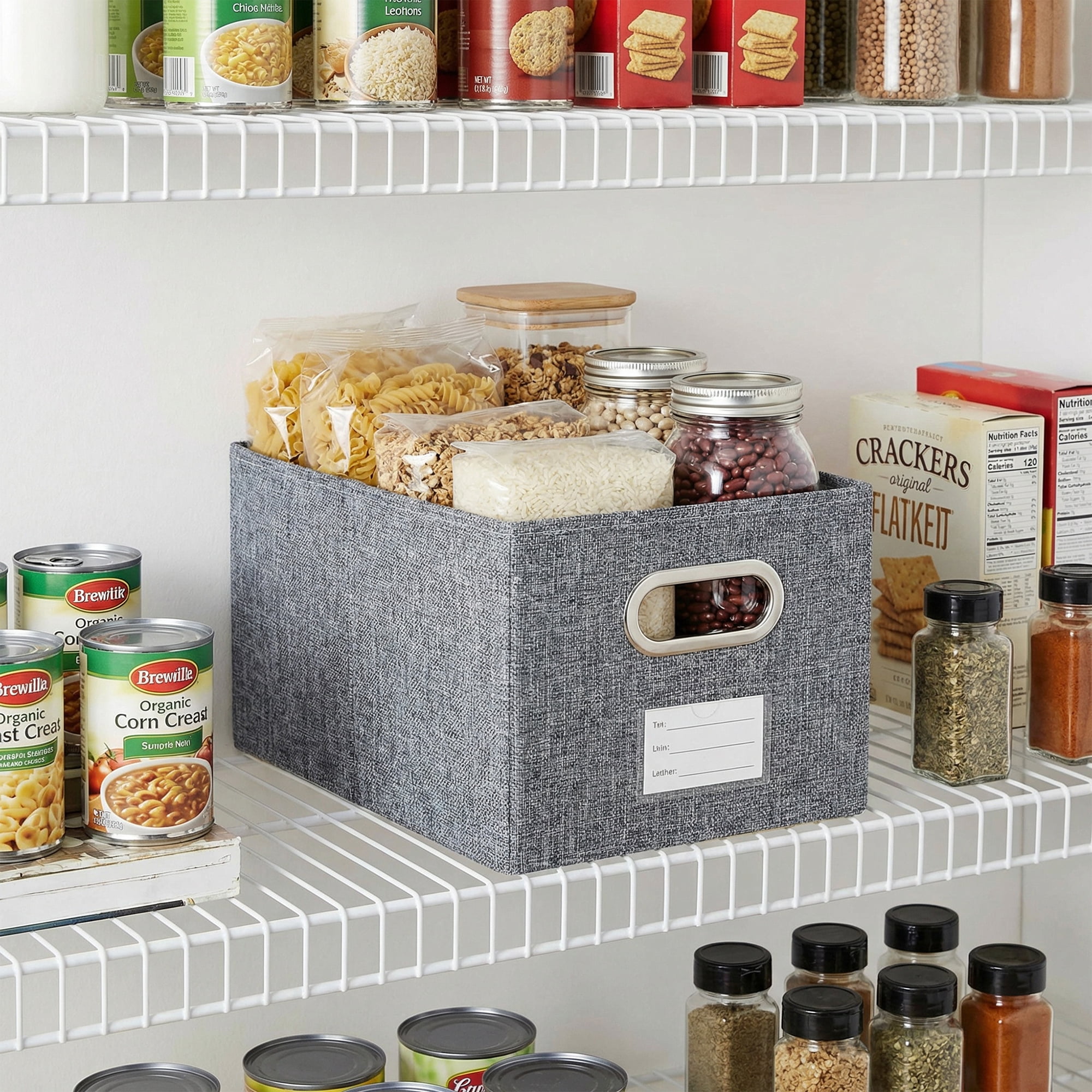 Unique Bargains Storage Bin with Handles for Shelves Closet Gray 9.8" x 15" x 8.3"