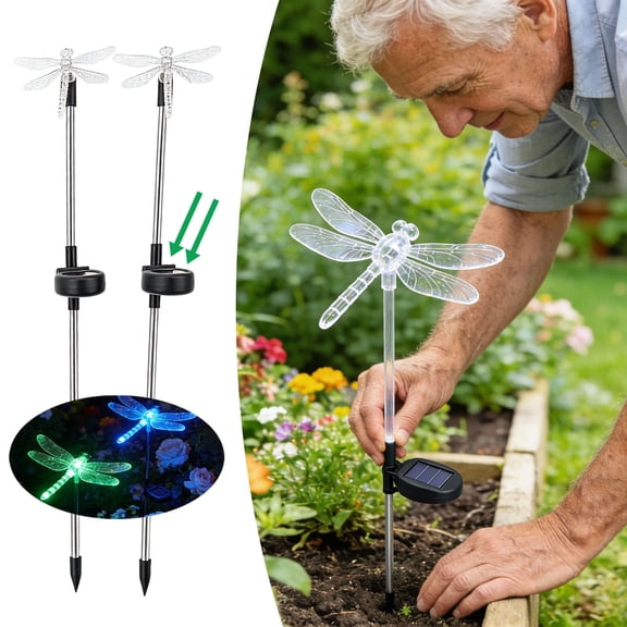 Dragonfly Solar Garden Stake Light, Color Changing LED In-Ground Landscape Lamp, Decorative Outdoor Lighting for Garden Patio Yard Lawn Pathway Flower Bed