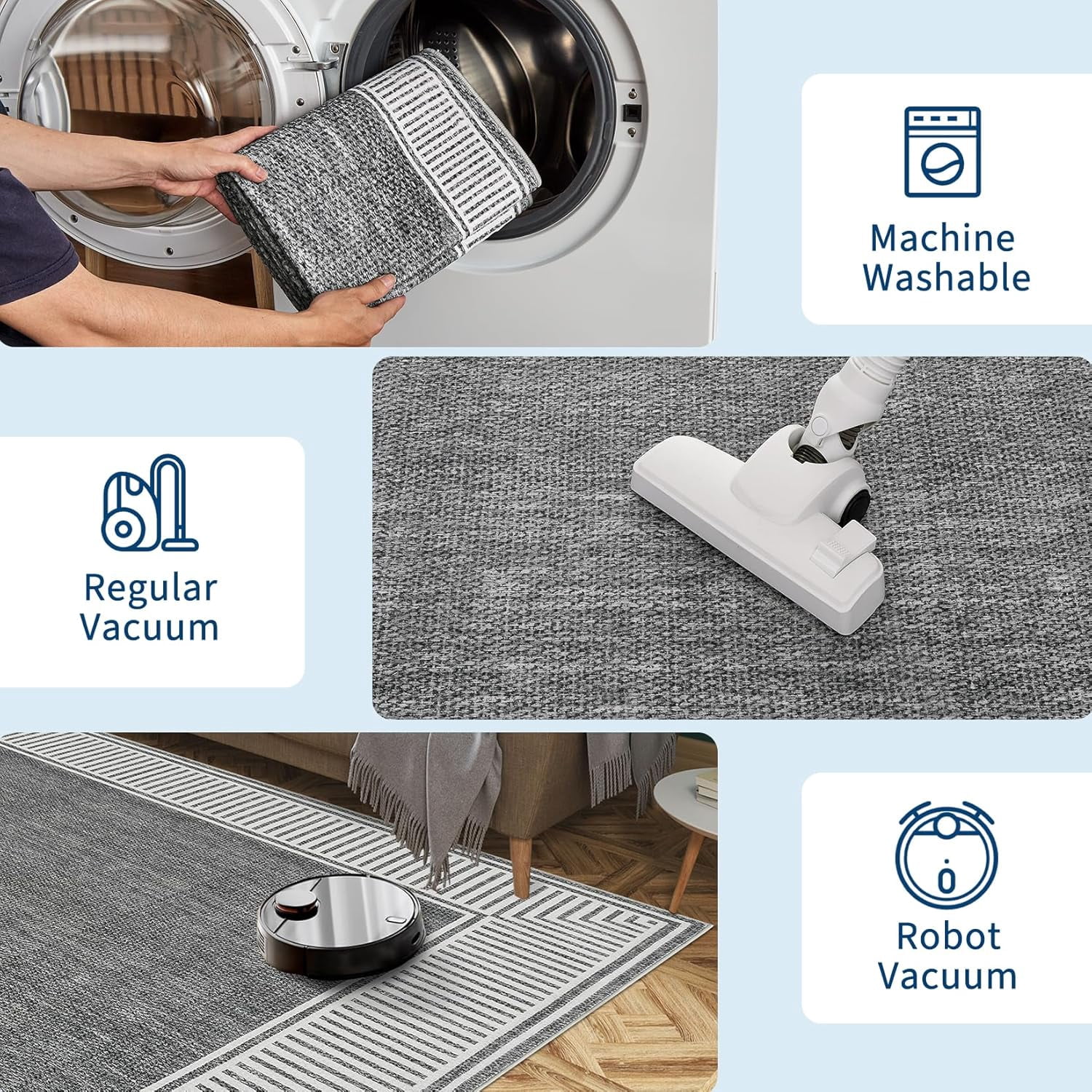 Memoryfield Modern Bordered 9' x 12' Area Rug, Washable Soft Non Slip Low Pile Stain Resistant Carpet Rugs, for Living Room Dining Room, Gray