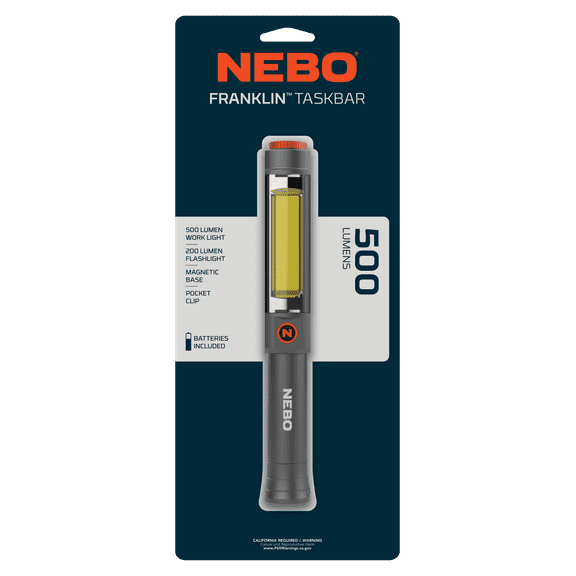 NEBO Franklin Taskbar 500 Lumen COB Work Light and Flashlight with 7 Light Modes, Great for Emergencies and Signaling, Grey