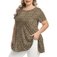 thumbnail image 2 of Mengpipi Womens Casual Scoop Collar Plus Size T Shirts Summer Tops Swing Tee Tunic Tops for Leggings, Leopard-khaki-4X, 2 of 5