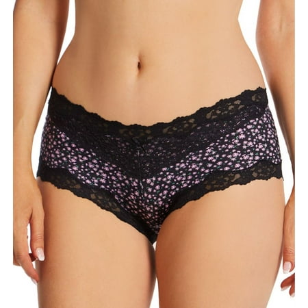 Women s Maidenform 40823 Cheeky Microfiber Hipster Panty with Lace (Slinky Daisy Print Blk 5)