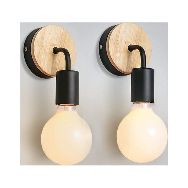 Aplique de pared industrial para interiores, 2 piezas, lámpara de pared vintage, aplique de pared de madera para dormitorio, lámpara de pared E27 para sala de estar, dormitorio, comedor, H