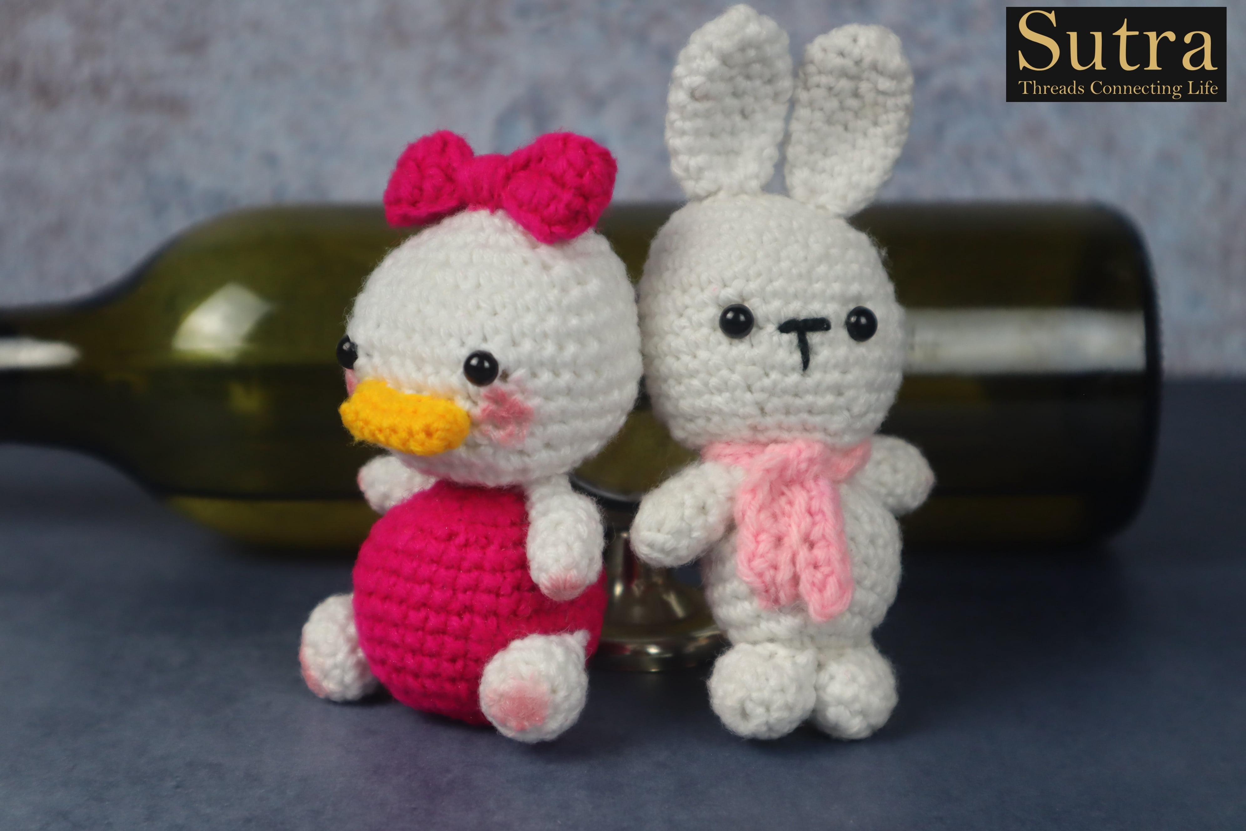 Sutra Crochet Family Toy Set | Stuffed Animal Cute Family Toys| One Bunny Rabbit & Three Daisy Duck Toy Set for Kids and Gift Purpose | Soft Toys for Baby Girl
