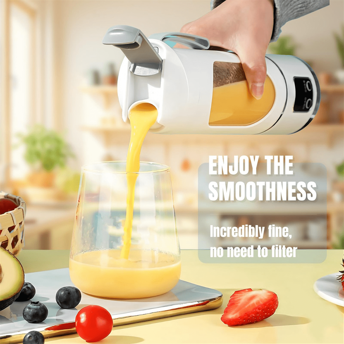 USB Rechargeable Portable Blender 8 Blade Mini Ice Crusher with Digital Display 3 Modes Portable Blender White