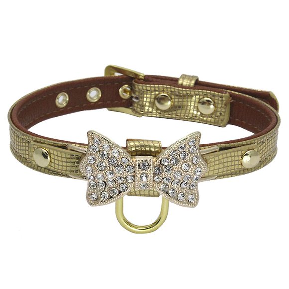 Qqdd Designer Fancy Cute Leather Shiny Rhinestone Bow Tie Pet Cat And Dog Collar Necklace Jewelry S Black