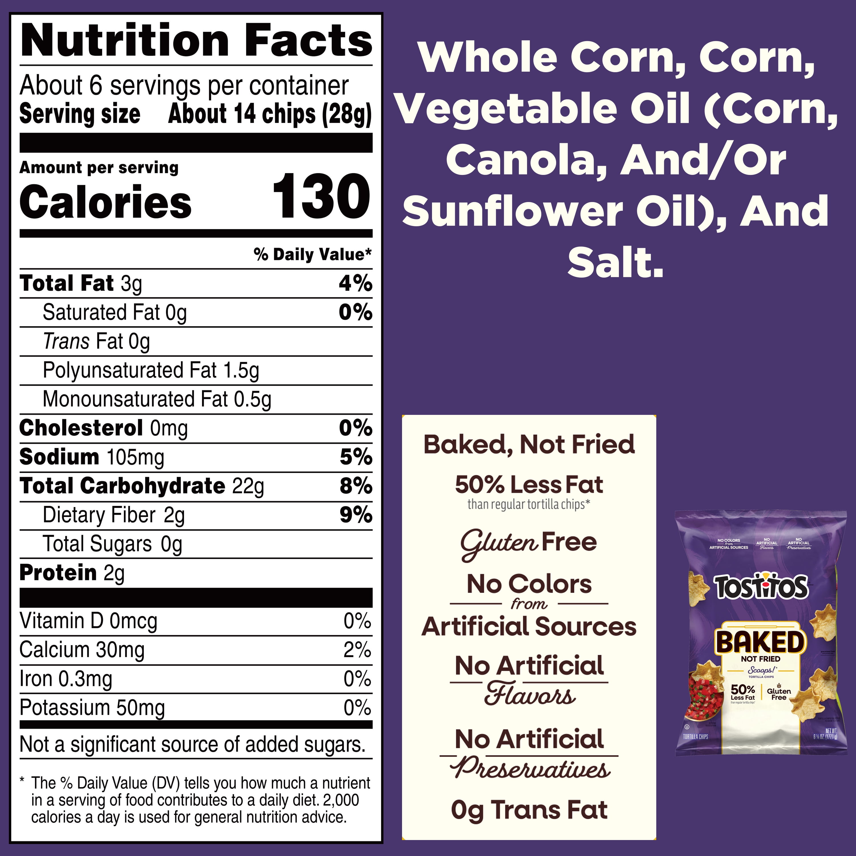 Baked Tostitos Scoops 50% Less Fat Tortilla Chips Bag, 6.25 oz