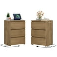 thumbnail image 2 of Homfa 3 Drawers Nightstand Set of 2 with Charging Station, Modern End Side Table for Living Room, Wooden Storage Table for Bedroom, Wood Grain, 2 of 7