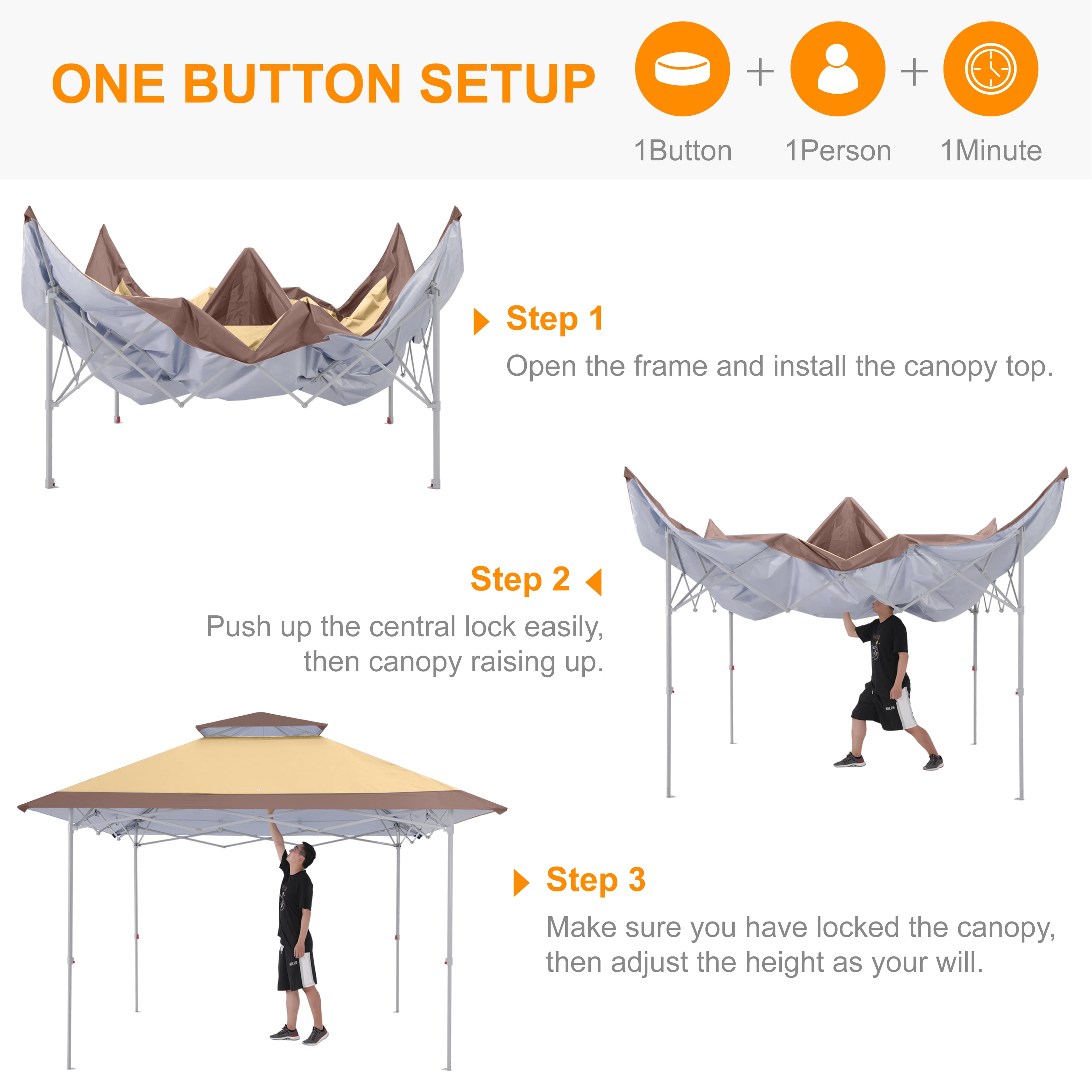 ABCCANOPY 13 ft x13 ft Outdoor Gazebo Pop up Sun Shade Canopy Tent, Khaki