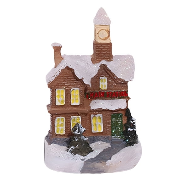 BESTSKY Christmas House Snow Scene Decoration Christmas Ornament Tabletop Christmas Village Decoration Mini Resin House with Led Light Christmas Figurine for Home Decor